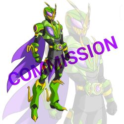 Rule 34 | 1boy, adapted costume, armor, beast wars, beast wars: transformers, black bodysuit, bodysuit, boots, bug, commentary, commission, crossover, driver (kamen rider), english commentary, green armor, green footwear, insect wings, kamen rider, male focus, power armor, predacon, purple wings, rider belt, sharp teeth, teeth, to ze, transformers, wasp, waspinator, wings, zoom layer