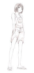 Rule 34 | 1girl, flip-flops, monochrome, naked overalls, original, overalls, sandals, short hair, sketch, solo, traditional media, yoshitomi akihito