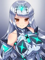 Rule 34 | 1girl, alternate color, alternate eye color, alternate hair color, breasts, chest jewel, dress, earrings, f 1chan, jewelry, large breasts, long hair, mythra (massive melee) (xenoblade), mythra (xenoblade), nintendo, short dress, solo, super smash bros., swept bangs, tiara, very long hair, xenoblade chronicles (series), xenoblade chronicles 2
