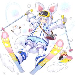 Rule 34 | 1girl, animal ears, arms up, artist request, azur lane, bird, blue coat, blue hair, blue shorts, boots, chick, closed eyes, coat, full body, goggles, goggles on head, highres, hood, long hair, manjuu (azur lane), mittens, official alternate costume, official art, pantyhose, purple eyes, shorts, ski boots, ski gear, ski goggles, ski pole, skiing, skis, snowflakes, solo, tail, torpedo, transparent background, uranami (azur lane), uranami (snow vanguard) (azur lane), white coat, white footwear, white hood, white mittens, white pantyhose, winter clothes, wolf ears, wolf tail