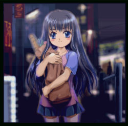 Rule 34 | 1girl, blue eyes, blue hair, groceries, mutsuki (moonknives), non-web source, oekaki, solo, source request, tagme