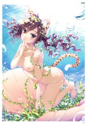 Rule 34 | 1girl, absurdres, air bubble, alpha (yukai na nakamatachi), animal ears, barefoot, breasts, breath, brown eyes, brown hair, cat ears, cat tail, clam shell, copyright request, curly hair, finger to mouth, floating hair, freediving, highres, holding breath, large breasts, light rays, looking at viewer, nipples, nude, nudist, outdoors, scan, skinny dipping, solo, submerged, sunbeam, sunlight, swimming, tail, tiger ears, tiger tail, toranoana, twintails, underwater, zenra