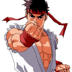 Rule 34 | 1boy, bad id, bad pixiv id, capcom, clenched hand, clenched hands, forked eyebrows, lowres, male focus, oekaki, ryu (street fighter), solo, street fighter, ug (ugg)