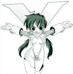 Rule 34 | 00s, arrow (projectile), breasts, gender request, genderswap, konjiki no gash!!, monochrome, open mouth, personification, smile, twintails, victoreem (gash bell)