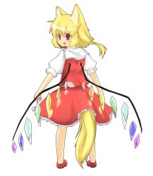 Rule 34 | 1girl, absurdres, animal ears, ariyoshi gen, bad id, bad pixiv id, blonde hair, embodiment of scarlet devil, female focus, flandre scarlet, full body, highres, kemonomimi mode, lifted by tail, looking back, no headwear, ponytail, red eyes, short hair, short hair with long locks, side ponytail, solo, standing, tail, touhou, transparent background, wings
