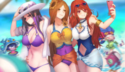 Rule 34 | 5girls, absurdres, beach, bikini, breasts, brown eyes, caitlyn (league of legends), cellphone, cleavage, cleavage cutout, clothing cutout, day, eyewear on head, flower, glasses, hair flower, hair ornament, hat, heart-shaped glasses, heart-shaped sunglasses, heart cutout, highres, image sample, large breasts, league of legends, leona (league of legends), lulu (league of legends), midriff, multiple girls, nail polish, navel, navel cutout, one-piece swimsuit, orange hair, palm tree, pd (pdpdlv1), phone, pool party caitlyn, pool party leona, pool party lulu, pool party miss fortune, pool party zoe, purple hair, red eyes, red hair, miss fortune (league of legends), sarong, selfie, sunflower, sunflower hair ornament, sunglasses, swimsuit, tagme, tree, yordle, zoe (league of legends)