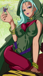 Rule 34 | 10s, 1girl, afro, akaooni, aqua hair, bangle, bracelet, breasts, cape, colored skin, dress, covered erect nipples, eyeshadow, fingernails, green eyes, grey hair, hood, impossible clothes, impossible dress, jewelry, large breasts, lips, lipstick, long fingernails, long hair, lots of jewelry, majorina, makeup, nail polish, oprecho, oprecho9, pantyhose, precure, red skin, skin tight, smile precure!
