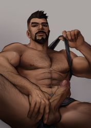 Rule 34 | 1boy, abs, arm hair, bara, bare pectorals, black male underwear, boxers, chest hair, clothes lift, clothing aside, dark-skinned male, dark skin, erection, foreskin, hairy, highres, large pectorals, leg hair, looking at viewer, male focus, male underwear, male underwear aside, mature male, muscular, muscular male, navel, navel hair, nipples, nude, overwatch, overwatch 1, pectorals, penis, pulled by self, realistic, reaper (overwatch), seupil hyugo (spirohugo), shirt lift, short hair, solo, stomach, thighs, uncensored, undercut, underwear, undressing, veins, veiny penis