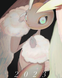 Rule 34 | 1girl, :3, alternate eye color, animal nose, black background, body fur, brown fur, chinese zodiac, closed mouth, cowboy shot, creatures (company), dated, female focus, fluffy, furry, furry female, game freak, gen 4 pokemon, green eyes, hand on own face, hands up, happy, highres, long ears, looking at viewer, lopunny, natsumekan, nintendo, pokemon, pokemon (creature), rabbit ears, rabbit girl, rabbit tail, simple background, smile, solo, standing, two-tone fur, white fur, year of the rabbit