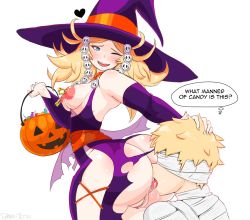 Rule 34 | 1boy, 1girl, anilingus, anus, ass, blindfold, blonde hair, blue eyes, blush, breasts, fire emblem, fire emblem awakening, halloween, hat, incest, iron-0xide, lissa (fire emblem), looking back, mother and son, nintendo, nipple piercing, nipple rings, nipples, oral, owain (fire emblem), piercing, pussy, small breasts, uncensored, witch hat
