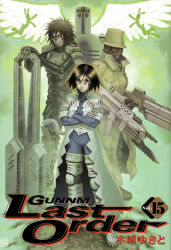 Rule 34 | 1990s (style), 1boy, 2girls, 5girls, alita, androgynous, animal ears, armor, battle angel alita, battle angel alita: last order, black eyes, boots, breastplate, breasts, brown eyes, brown hair, cat tail, chest plate, coat, crossed arms, cyborg, dark skin, deckman 100, dual persona, elf (gunnm), eyepatch, facial mark, fingerless gloves, gloves, green theme, gun, hair between eyes, hair in face, hat, height difference, highres, jumping, kishiro yukito, lips, looking at viewer, medium breasts, metal, multiple boys, multiple girls, muscular, one-eyed, open mouth, platform footwear, rabbit ears, retro artstyle, reverse trap, robot, science fiction, sechs, serious, shin guards, shoulder pads, smirk, spiked hair, standing, tail, trench coat, weapon, wings, yellow eyes, zazie, zwolf