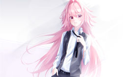 Rule 34 | 1boy, astolfo (fate), belt, bishounen, bottle, bow, braid, collared shirt, dress shirt, fang, fate/apocrypha, fate/grand order, fate (series), highres, light rays, long hair, looking at viewer, male focus, multicolored hair, necktie, pink hair, pink necktie, shirt, single braid, smile, solo, streaked hair, takatun223, very long hair, white hair