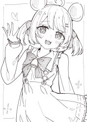 Rule 34 | + +, 1girl, :d, absurdres, ahoge, animal ears, bell, blush, bow, collared dress, commentary request, dress, frilled dress, frilled shirt collar, frills, greyscale, heart, highres, long sleeves, monochrome, mouse ears, okota mikan, open mouth, original, puffy long sleeves, puffy sleeves, simple background, sleeves past wrists, smile, solo, twintails, white background