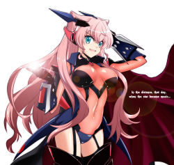 Rule 34 | 1girl, ahoge, aqua eyes, armor, bodysuit, breasts, cape, cleavage, cover, covered navel, dirty, dirty face, garter straps, gauntlets, large breasts, long hair, maria cadenzavna eve, pink hair, power armor, satelight, see-through, senki zesshou symphogear, simple background, solo, thighhighs, very long hair, white background