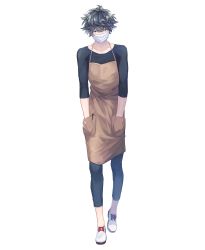 Rule 34 | 1boy, apron, black hair, full body, hands in pockets, highres, kota uro, looking at viewer, male focus, mask, original, standing, transparent background, white footwear