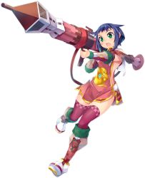 Rule 34 | 1girl, :o, anping kohou (oshiro project), blue hair, boots, detached sleeves, full body, green eyes, holding, holding weapon, kokka han, m1 bazooka, official art, oshiro project:re, oshiro project:re, purple thighhighs, rocket launcher, rpg (weapon), short hair, solo, thighhighs, transparent background, weapon