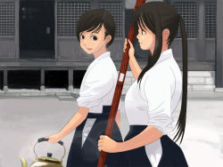 Rule 34 | 2girls, hakama, hakama skirt, japanese clothes, kiriman (souldeep), multiple girls, original, skirt, sword, weapon