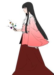 Rule 34 | 1girl, black hair, branch, female focus, houraisan kaguya, jeweled branch of hourai, long hair, profile, red eyes, simple background, smile, solo, touhou, white background, ysys