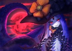 Rule 34 | 1girl, abigail williams (fate), abigail williams (third ascension) (fate), absurdres, bare shoulders, black bow, black headwear, bow, breasts, colored skin, fate/grand order, fate (series), forehead, full moon, hat, highres, huge filesize, keyhole, long hair, moon, multiple bows, navel, night, night sky, nishiuji, orange bow, panties, parted bangs, red eyes, red moon, revision, skull print, sky, slit pupils, small breasts, smile, star (symbol), star print, tentacles, third eye, underwear, white hair, white skin, witch hat