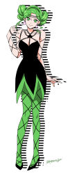 Rule 34 | 1girl, absurdres, bishoujo senshi sailor moon, black footwear, black skirt, collarbone, earrings, full body, green eyes, green hair, green pantyhose, highres, jewelry, looking at viewer, mana0311, matching hair/eyes, pantyhose, shoes, short hair, short twintails, skirt, smile, solo, standing, star (symbol), tellu (sailor moon), twintails, twitter username, white background, witches 5