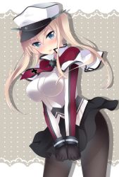 Rule 34 | 10s, 1girl, blonde hair, blue eyes, breasts, capelet, gloves, graf zeppelin (kancolle), hat, ichiyou moka, kantai collection, large breasts, long hair, miniskirt, pantyhose, peaked cap, skirt, solo, twintails, uniform
