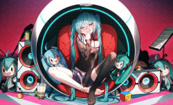Rule 34 | 1girl, ahoge, ball, bare shoulders, barefoot, basketball (object), belt, black shorts, blush, blush stickers, bubble tea, character doll, collarbone, commentary request, covering own mouth, hand over own mouth, hand up, hatsune miku, highres, long hair, long sleeves, microphone, no shoes, off shoulder, open clothes, open mouth, open shorts, qys3, red background, rubik&#039;s cube, shirt, shorts, single thighhigh, sitting, smile, solo, thighhighs, twintails, very long hair, vocaloid, white belt