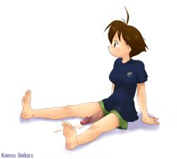 Rule 34 | androgynous, barefoot, censored, futanari, gender request, penis, short hair, solo, tomboy, umihara kawase, umihara kawase (character), very short hair