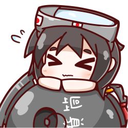 Rule 34 | &gt; &lt;, 10s, 1girl, black hair, chibi, diving mask, diving mask on head, closed eyes, flying sweatdrops, goggles, goggles on head, kantai collection, maru-yu (kancolle), nuu (nu-nyu), short hair, solo, translation request, wavy mouth