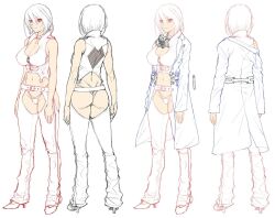 Rule 34 | 1girl, ass, breasts, coat, concept art, large breasts, red eyes, white hair, zol