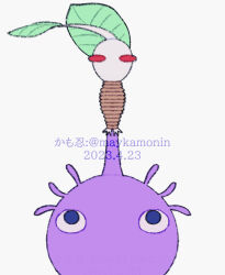 artist_name black_eyes bound colored_skin creature_focus dated flat_color leaf looking_at_another maykamonin nintendo no_humans no_mouth pikmin_(creature) pikmin_(series) purple_hair purple_pikmin purple_skin red_eyes short_hair simple_background solid_oval_eyes straight-on tied_up_(nonsexual) upturned_eyes very_short_hair watermark white_background white_pikmin white_skin