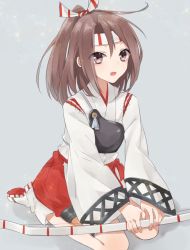 Rule 34 | 10s, 1girl, bad id, bad pixiv id, bow (weapon), brown eyes, brown hair, hachimaki, headband, japanese clothes, kantai collection, long hair, muneate, petopetoo, ponytail, solo, weapon, zuihou (kancolle)
