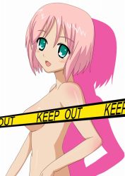 Rule 34 | 00s, 1girl, aqua eyes, bad id, bad pixiv id, breasts, censored, estellise sidos heurassein, female focus, looking at viewer, mametti, nude, pink hair, short hair, small breasts, smile, solo, tales of (series), tales of vesperia, upper body