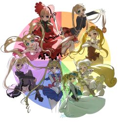 6+girls bikini bishoujo_senshi_sailor_moon black_dress black_shirt black_thighhighs blonde_hair blue_eyes blue_skirt blunt_bangs boots capelet chuunibyou_demo_koi_ga_shitai! circle circlet color_wheel_challenge commentary_request cure_lemonade dekomori_sanae double_bun dress elizabeth_ethel_cordelia_midford gloves hair_bun hat high_heel_boots high_heels highres holding holding_sword holding_weapon hoshina_utau kasugano_urara_(yes!_precure_5) kuroshitsuji looking_at_viewer magical_girl makihatayama_hana mermaid mermaid_melody_pichi_pichi_pitch monster_girl multiple_drawing_challenge multiple_girls nanami_lucia ojamajo_doremi one_eye_closed orange_eyes precure red_capelet red_dress red_skirt rozen_maiden sailor_moon sailor_senshi_uniform shinku shirt shugo_chara! sidelocks signature skirt sparkle swimsuit sword thighhighs tsukino_usagi twintails wakuno_lemon weapon white_gloves white_hat yellow_eyes yes!_precure_5 yes!_precure_5_gogo!