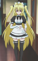 Rule 34 | 00s, 1girl, blonde hair, detached sleeves, konjiki no yami, long hair, maid, non-web source, red eyes, screencap, solo, stitched, thighhighs, third-party edit, to love-ru, twintails, two side up, very long hair, zettai ryouiki