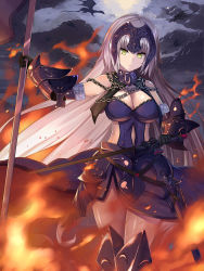 Rule 34 | 1girl, armor, asato (fadeless), black gloves, breasts, chain, cleavage, fate/grand order, fate (series), flag, gauntlets, gloves, greaves, grey hair, helmet, highres, holding, holding sword, holding weapon, jeanne d&#039;arc (fate), jeanne d&#039;arc alter (avenger) (fate), jeanne d&#039;arc alter (avenger) (third ascension) (fate), jeanne d&#039;arc alter (fate), long hair, looking at viewer, solo, sword, very long hair, weapon, yellow eyes