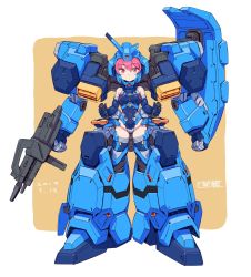Rule 34 | 1girl, armor, bare shoulders, breasts, commentary request, controller, elbow gloves, full body, gloves, gun, gundam, gundam hathaway&#039;s flash, gustav karl, helmet, highres, large breasts, leotard, looking at viewer, mecha, mecha musume, michi kuso, pink eyes, pink hair, robot, shield, short hair, simple background, solo, thighhighs, weapon