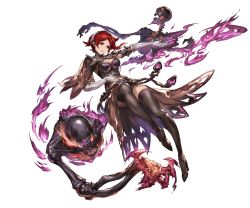 Rule 34 | 10s, 1girl, black footwear, black thighhighs, boots, breasts, claws, cleavage, clothing cutout, elbow gloves, fire, full body, gloves, granblue fantasy, hair ornament, heart, heart cutout, high heel boots, high heels, lady grey, large breasts, mature female, minaba hideo, official art, red eyes, red hair, short hair, shorts, skeleton, solo, thighhighs, transparent background, white gloves, zettai ryouiki
