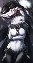 Rule 34 | 10s, 1girl, abyssal ship, black gloves, blue eyes, bodysuit, breast hold, breasts, cape, covered mouth, covered navel, cowboy shot, gloves, glowing, glowing eyes, headgear, highres, kantai collection, labombardier!, large breasts, long hair, looking at viewer, pale skin, silver hair, simple background, sketch, solo, tentacles, thigh gap, wo-class aircraft carrier