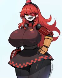 Rule 34 | 1girl, absurdres, breasts, curvy, highres, huge breasts, mimi-sentry, non-web source, original, solo, team fortress 2, thick thighs, thighs, wide hips