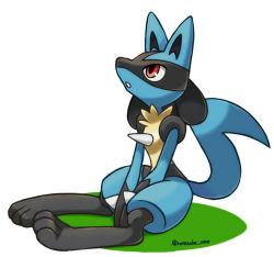 Rule 34 | 1boy, animal ears, artist name, bad id, bad pixiv id, between legs, black fur, blue fur, body fur, creatures (company), full body, furry, furry male, game freak, gen 4 pokemon, hand between legs, looking up, lucario, male focus, nintendo, own hands together, parted lips, pokemon, pokemon (creature), red eyes, rorosuke, simple background, sitting, solo, spikes, tail, twitter username, v arms, white background, wolf boy, wolf ears, wolf tail, yellow fur