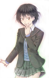 amagami black_hair brown_eyes cardigan furuhiro nanasaki_ai school_uniform short_hair skirt smile solo sweater_vest