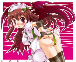 Rule 34 | 1girl, anus, ass, bat wings, blush, breasts, female focus, head wings, inaba of the moon and inaba of the earth, koakuma, long hair, maid, pussy, red eyes, red hair, solo, sukiyo, thighhighs, touhou, uncensored, wings