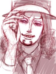 Rule 34 | 1boy, facial hair, glasses, goatee, hat, male focus, one piece, rob lucci, sketch, top hat