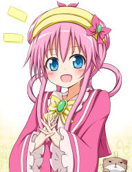 Rule 34 | 10s, 1girl, bad id, bad pixiv id, blue eyes, blush, bow, brooch, cat, dress, hair rings, own hands clasped, hat, highres, jewelry, kamaboko (milky holmes), karamoneeze, open mouth, own hands together, pink bow, pink dress, pink hair, sherlock shellingford, smile, solo, tantei opera milky holmes