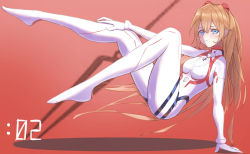 Rule 34 | 1girl, artist request, ass, blue eyes, bodysuit, breasts, brown hair, evangelion: 3.0+1.0 thrice upon a time, full body, gradient background, hair ornament, interface headset, lance of longinus (evangelion), long hair, looking at viewer, neon genesis evangelion, plugsuit, polearm, rebuild of evangelion, shiny clothes, skin tight, solo, souryuu asuka langley, two side up, very long hair, weapon, white bodysuit