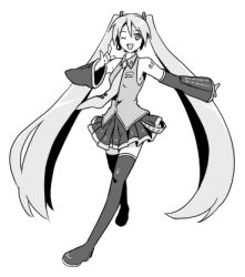 Rule 34 | 1girl, greyscale, hatsune miku, hayato, long hair, lowres, monochrome, solo, thighhighs, twintails, very long hair, vocaloid