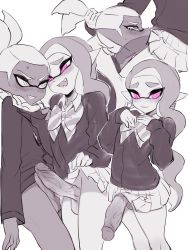 Rule 34 | 1boy, 1futa, fellatio, futa with male, futanari, grabbing another&#039;s hair, highres, inkling player character, jtveemo, monochrome, nintendo, oral, penis comparison, penis size difference, sketch, splatoon (series), x-ray