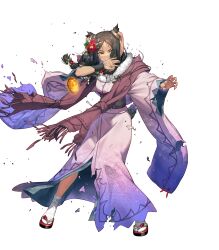 Rule 34 | 1girl, animal ears, braid, breasts, brown hair, chyko, dark-skinned female, dark skin, facial mark, fire emblem, fire emblem awakening, fire emblem heroes, floating, floating object, floral print, flower, full body, fur trim, gradient clothes, hand up, highres, japanese clothes, kimono, long hair, long sleeves, looking away, medium breasts, nintendo, non-web source, obi, official art, one eye closed, panne (fire emblem), panne (new year) (fire emblem), parted lips, rabbit ears, rabbit tail, red eyes, sandals, sash, solo, stone, tabi, tail, torn clothes, transparent background, turtleneck, twin braids, twintails, wide sleeves, zouri