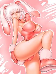 Rule 34 | 10s, 1girl, 2011, animal ears, bare legs, breasts, bursting breasts, fake animal ears, fumio (rsqkr), gloves, large breasts, lips, no bra, playboy bunny, rabbit ears, rabbit tail, red eyes, short hair, smile, solo, tail, thighs, white hair