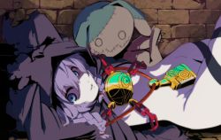 Rule 34 | 1girl, atlus, bad id, bad pixiv id, blue eyes, chain, curse maker, curse maker 2, doll, etrian odyssey, highres, jewelry, necklace, nude, pale skin, ppopar, purple hair, solo